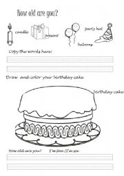 English Worksheet: Colour the birthday cake