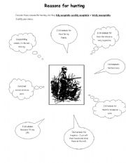 English worksheet: Reasons for hunting - conversation/discussion