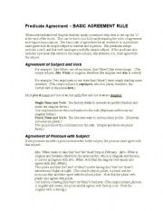 English worksheet: Predicate Agreement  BASIC AGREEMENT RULE