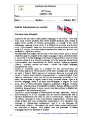 English Worksheet: test for the10th year - The importance of English