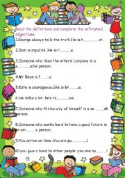 English Worksheet: Character adjectives