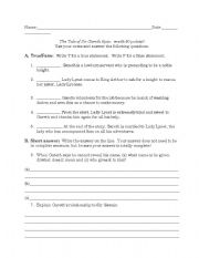 English Worksheet: Sir Gareth quiz