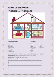 English Worksheet: Parts of the house there is or thereare 