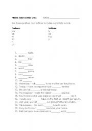 English worksheet: Prefix & Suffix Quiz