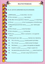 English Worksheet: relative pronouns exercise
