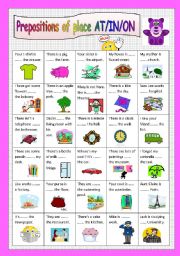 English Worksheet: Prepositions of place AT/IN/ON