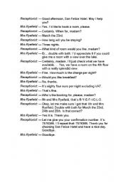 English Worksheet: easy dialog how to book a room 