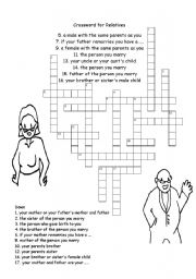 English Worksheet: Crossword for Relatives