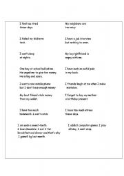 English Worksheet: Problems Card