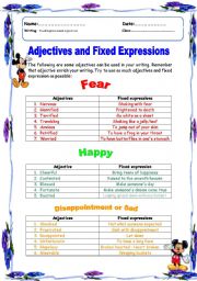 English Worksheet: Adjective and idioms for writing a story