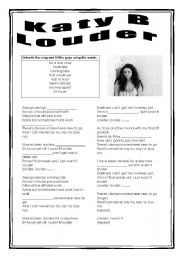 English worksheet: Katy B- Louder