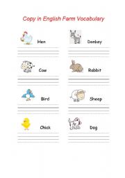 English worksheet: Write FARM VOCABULARY