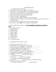 English Worksheet: Uncountable nouns, many, much