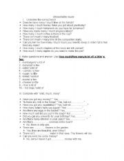 English worksheet: Uncountable nouns, many, much