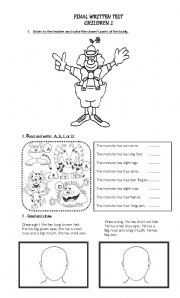 English Worksheet: FINAL WRITTEN TEST- CHILDREN 1