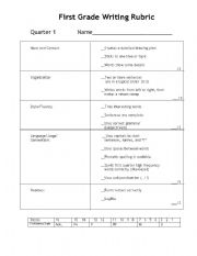 English Worksheet: writing rubric