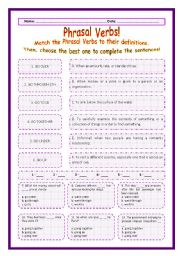English Worksheet: > Phrasal Verbs Practice 82! > --*-- Definitions + Exercise --*-- BW Included --*-- Fully Editable With Key!