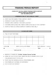 English worksheet: TRAINING PERIOD REPORT