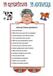 English Worksheet: 14 QUESTIONS AND 14 ANSWERS