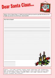 English Worksheet: Dear Santa Claus .... - Christmas