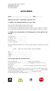 English Worksheet: advertising