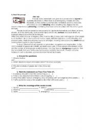 English Worksheet: FIRST AID- READING PASSAGE