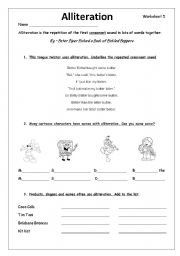 English Worksheet: Alliteration