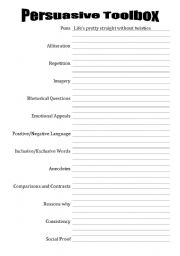 English worksheet: Persuasive Toolbox Worksheet