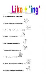 English Worksheet: Verb LIKE + ING