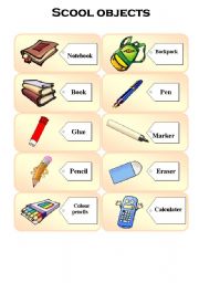 English Worksheet: school objects