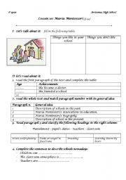 English Worksheet: Maria Montessori 1st year lesson