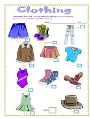 English Worksheet: clothing