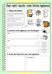 English Worksheet: Read - Match - Describe - Create: Kitchen Appliances (5) 
