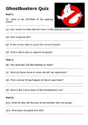 English worksheet: Ghostbusters Quiz