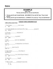 English worksheet: Subject Verb Agreement Quiz