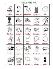 English Worksheet: clothes & accessorize pictionary (2-2) editable