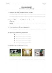 English worksheet: Test animals, insects, likes/dislikes