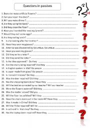 English Worksheet: 25 passive questions 