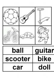 English worksheet: Colour in memory game (toys)