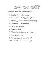 English worksheet: oy or oi