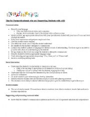 English worksheet: Sheets for paraprofessionals teaching Autism