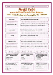 English Worksheet: > Phrasal Verbs Practice 83! > --*-- Definitions + Exercise --*-- BW Included --*-- Fully Editable With Key!