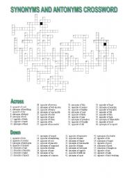 English Worksheet: CROSSWORD: SYNONYMS AND ANTONYMS OF ADJECTIVES