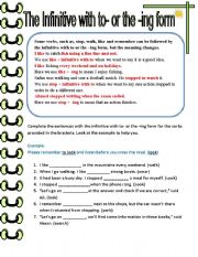 English Worksheet: infinitive with to- or the -ing form