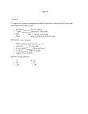 English worksheet: Present Simple and Continous; Ordinal numbers; Pronouns