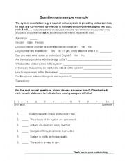 English worksheet: questionnaire evaluating any system 