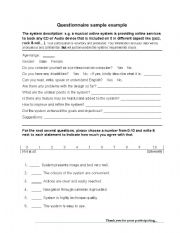 English Worksheet: questionnaire evaluating any system 