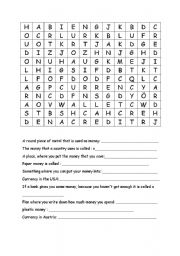 English worksheet: crossword puzzle on money words