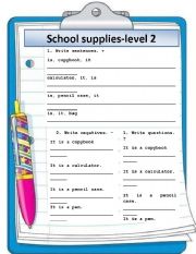 English worksheet: School supplies -2 and 