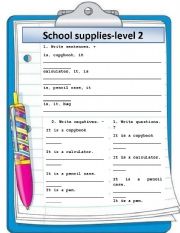 English Worksheet: School supplies -2 and 